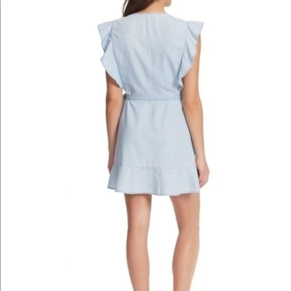 ELLA MOSS V-Neck Flutter Cap Sleeve Lt. Blue Cotton Wrap Dress NWOT/XL - Picture 2 of 5